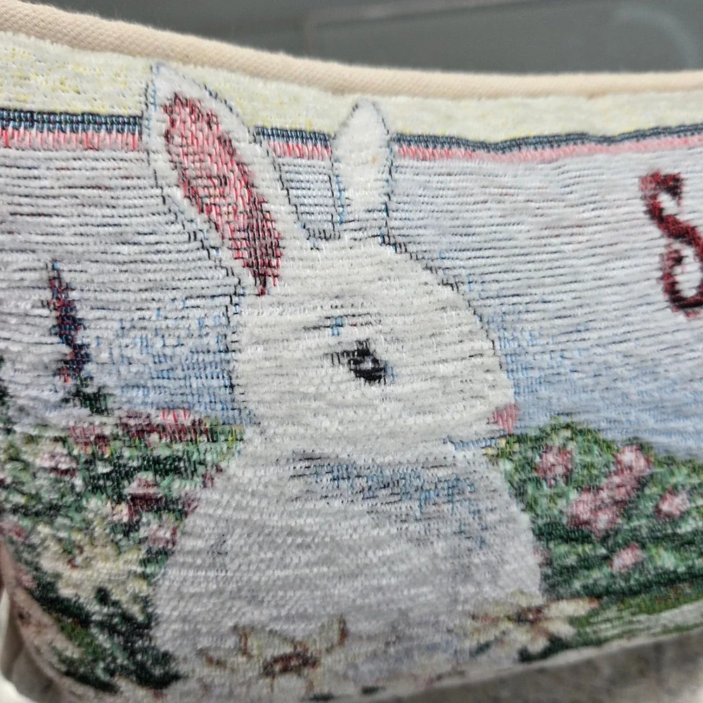 Vintage‎ Tapestry Bunny Accent Pillow Some Bunny Loves You Easter Decor 12x8